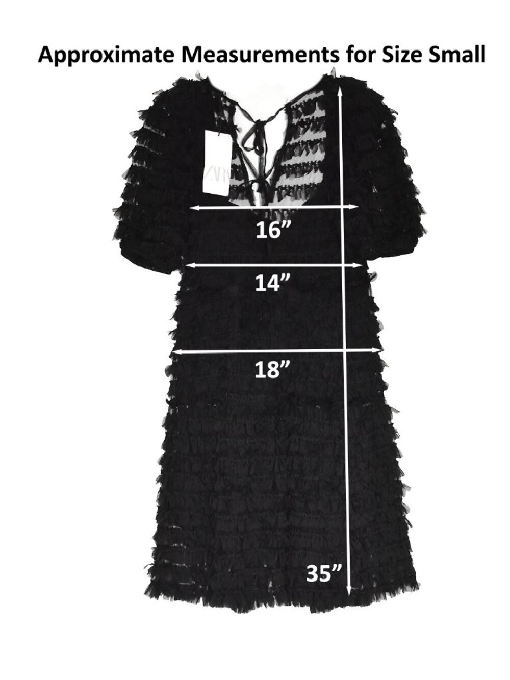 Zara Women’s Dress Puff Sleeves Textured Fringe Detailing Black Size S NEW - Picture 5 of 5